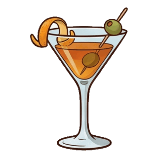Una copa de vermut amb gel i una rodanxa de taronja.